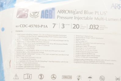 Teleflex CDC-45703-P1A Arrow Pressure Injectable Multi-Lumen CVC Kit 7Frx20cm